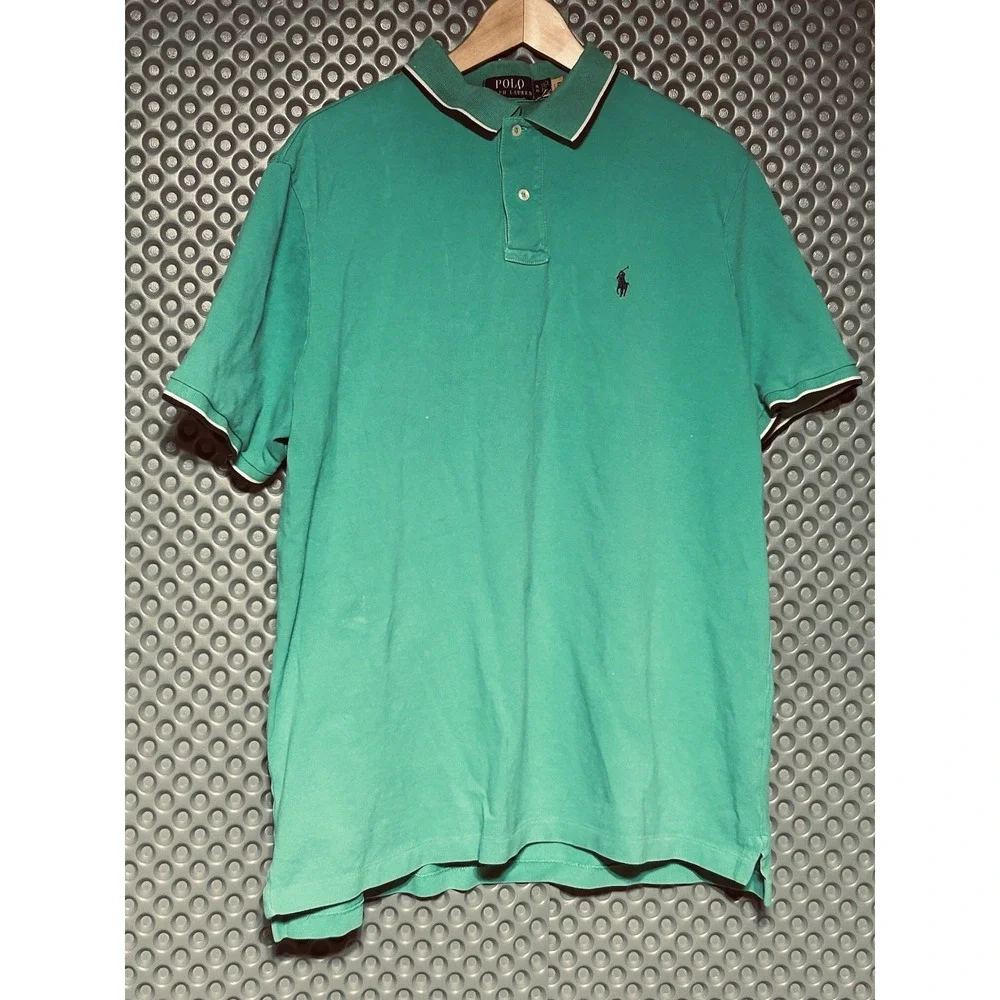 Polo Ralph Lauren Classic Fit Mesh Polo Shirt Mens XL Green Blue White TipCollar